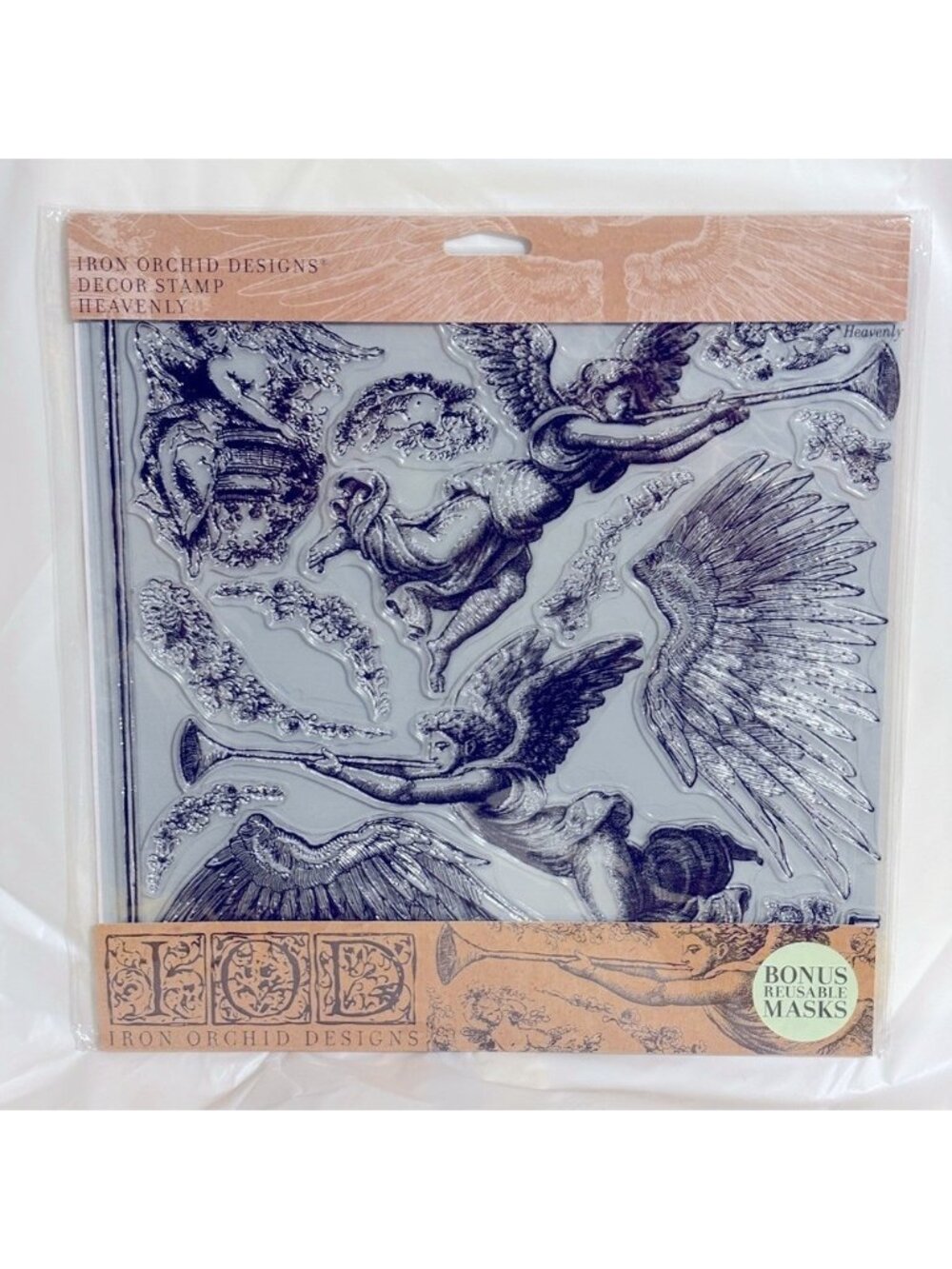 IOD Iron Orchid Designs HEAVENLY Decor Stamp Angels Wings NIP